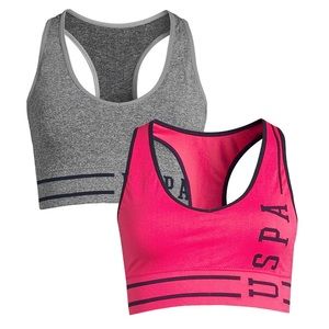 ✅Lot of 2 🆕 NWT U.S. Polo Assn. Sports Bras XL Racerback Seamless Pink Gray